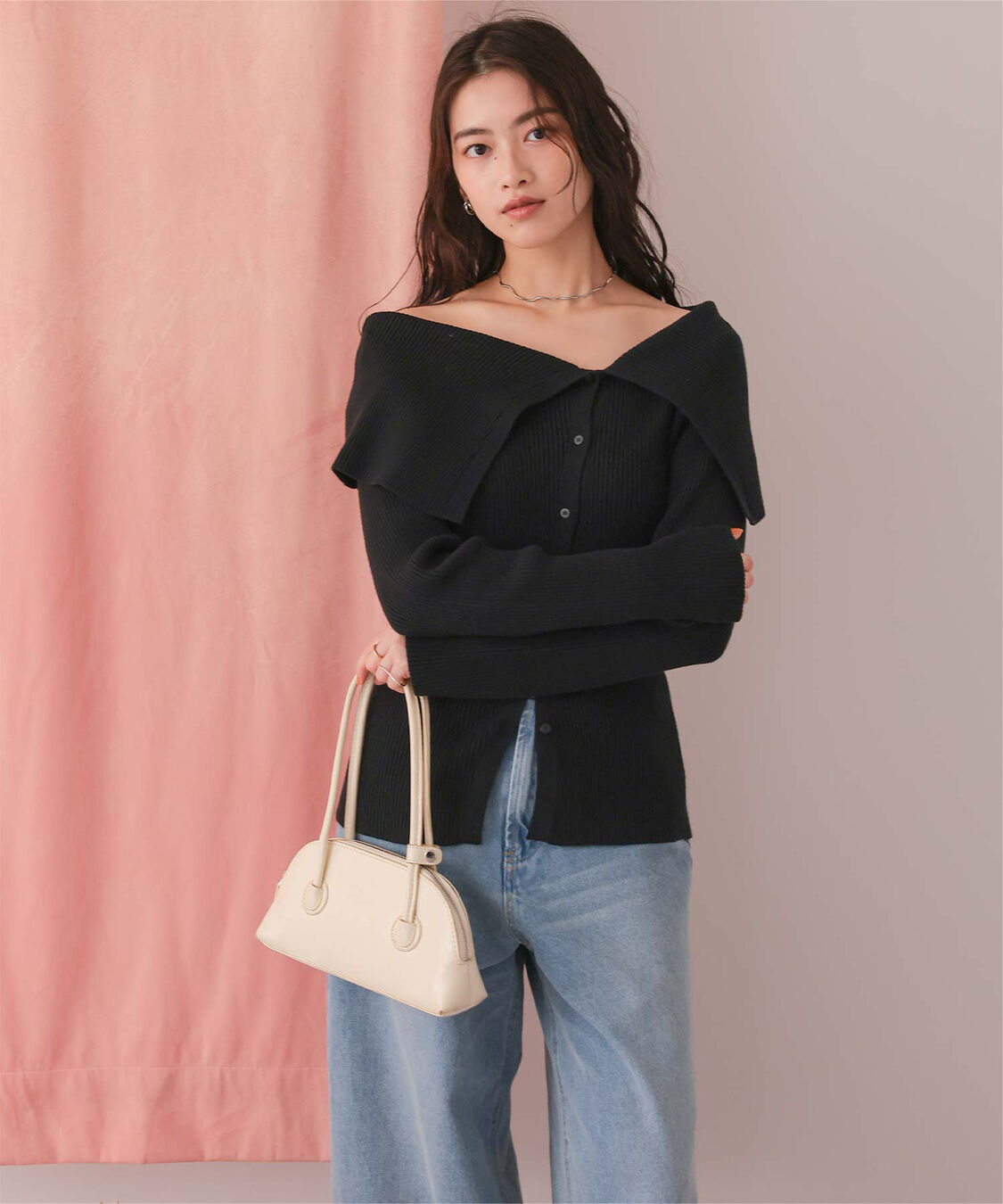 titivate「アシンメトリーオフショルダーニットトップス」|ニット・セーター|