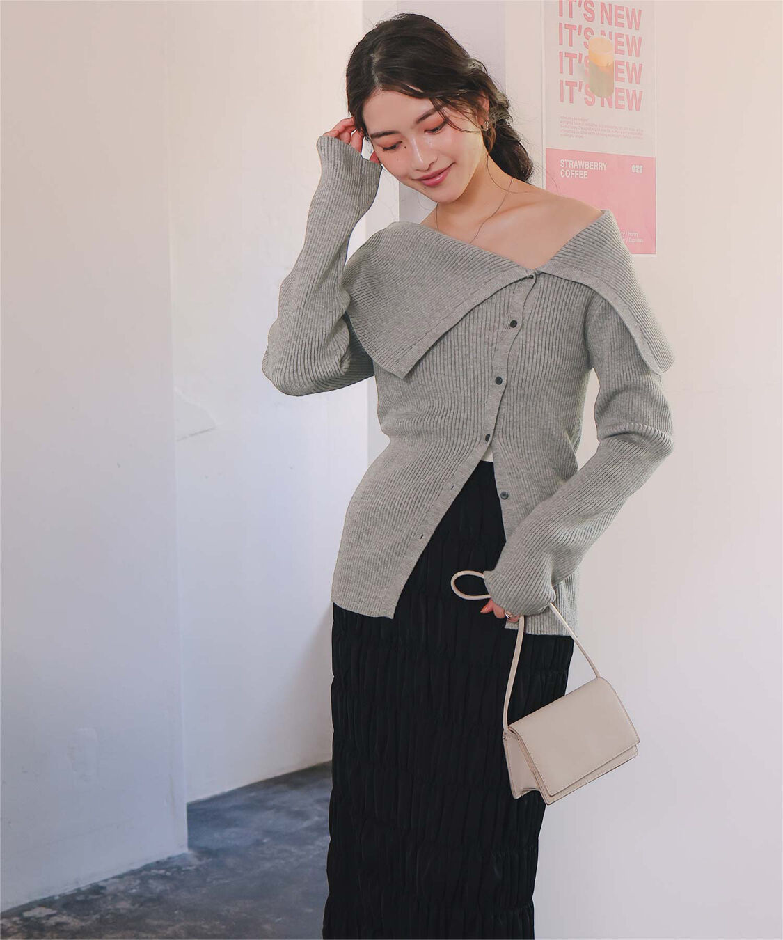 titivate「アシンメトリーオフショルダーニットトップス」|ニット・セーター|