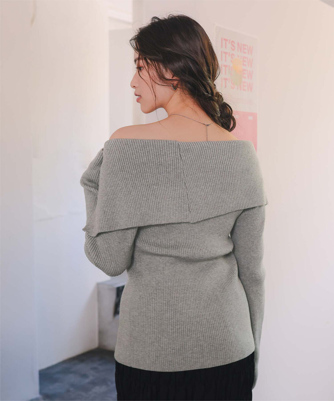 titivate「アシンメトリーオフショルダーニットトップス」|ニット・セーター|