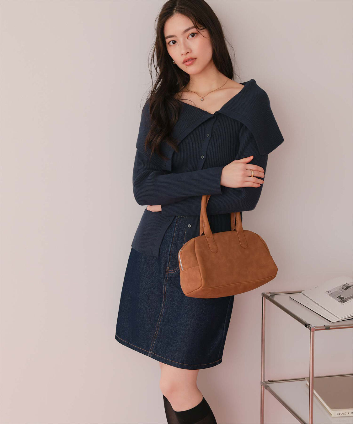 titivate「アシンメトリーオフショルダーニットトップス」|ニット・セーター|