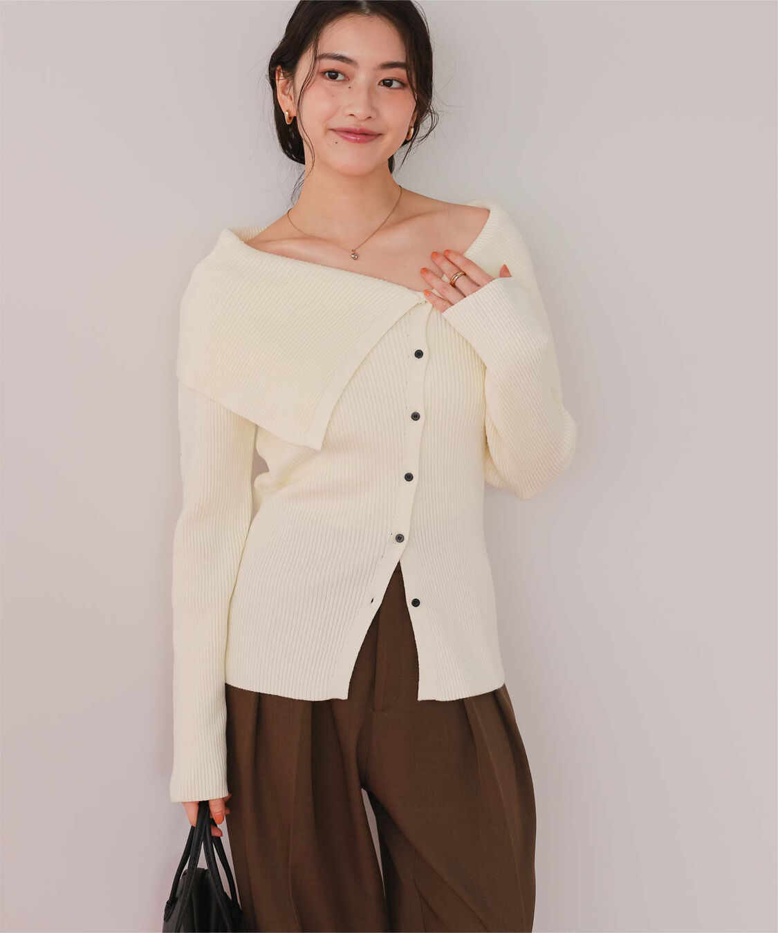 titivate「アシンメトリーオフショルダーニットトップス」|ニット・セーター|