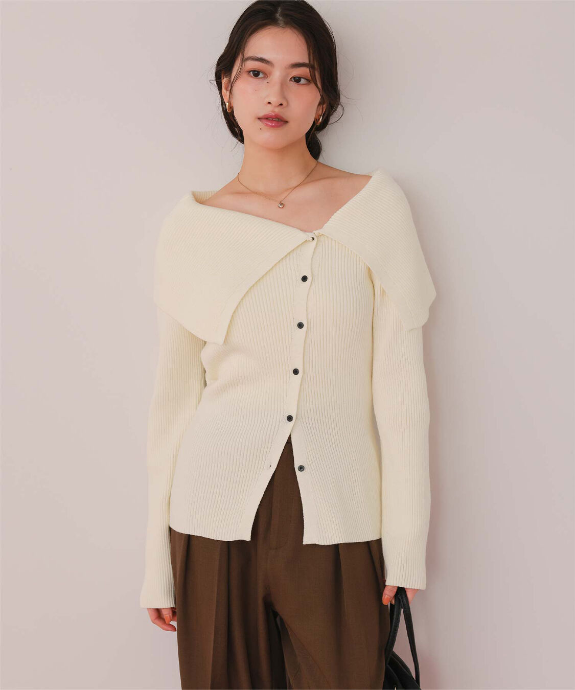 titivate「アシンメトリーオフショルダーニットトップス」|ニット・セーター|