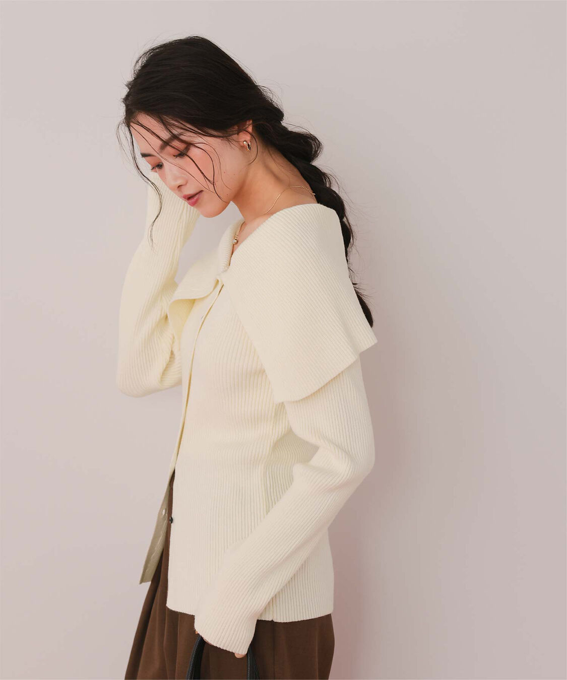 titivate「アシンメトリーオフショルダーニットトップス」|ニット・セーター|