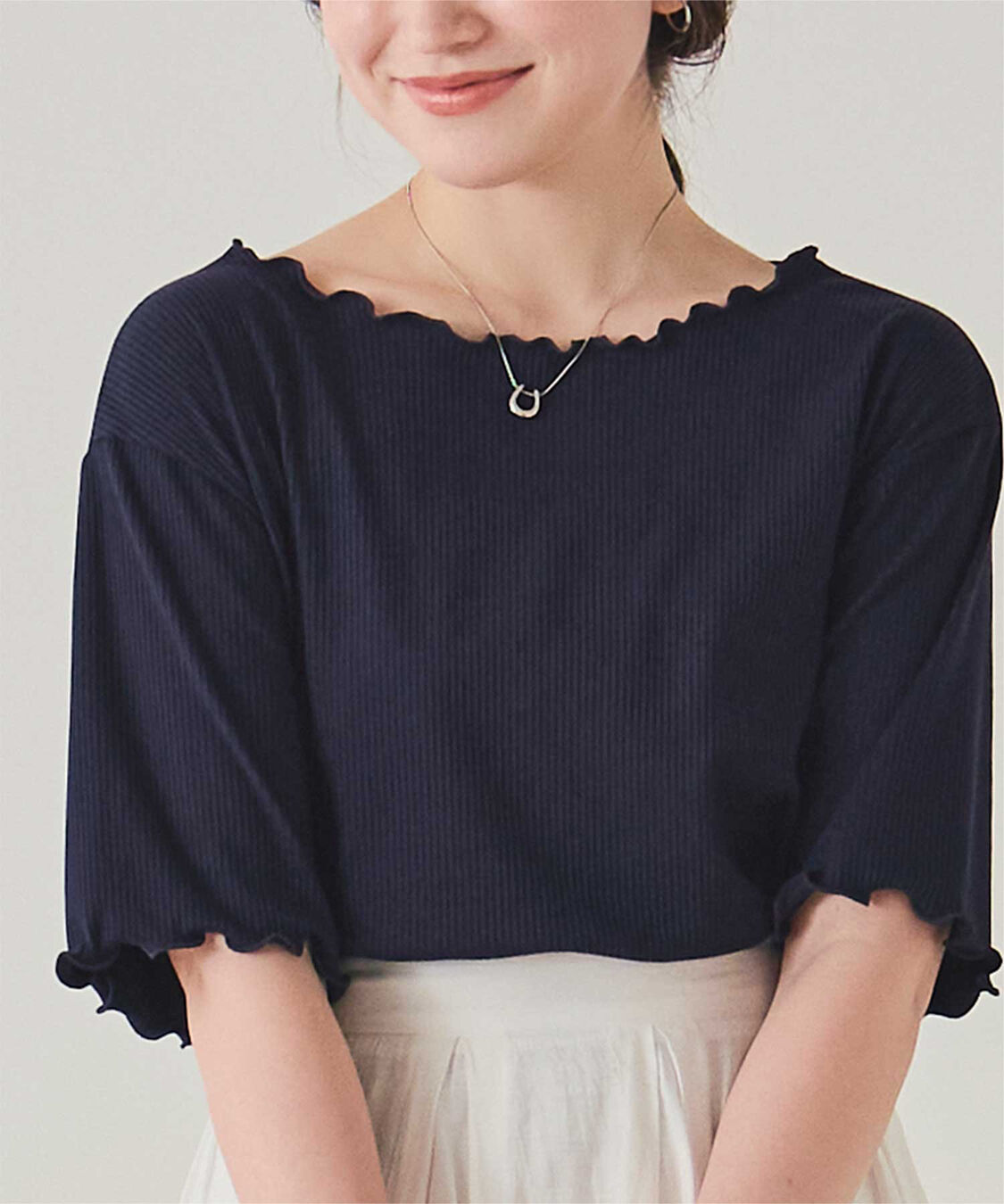 titivate「機能性リブカットソーメロートップス」|Tシャツ・カットソー|ネイビー