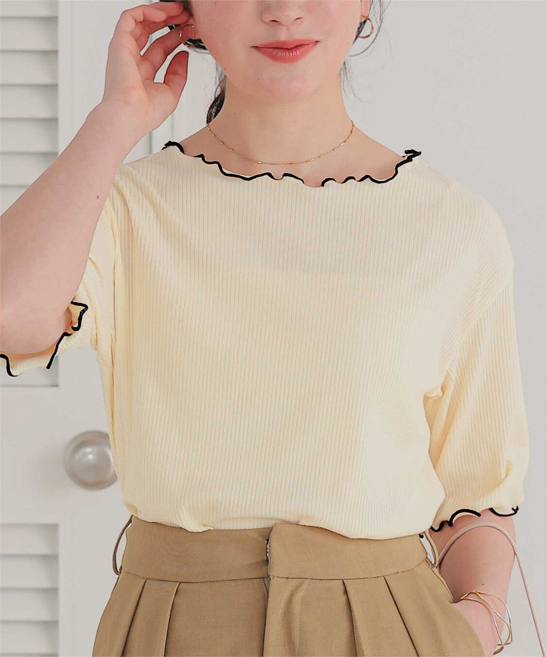 titivate「機能性リブカットソーメロートップス」|Tシャツ・カットソー|アイボリー