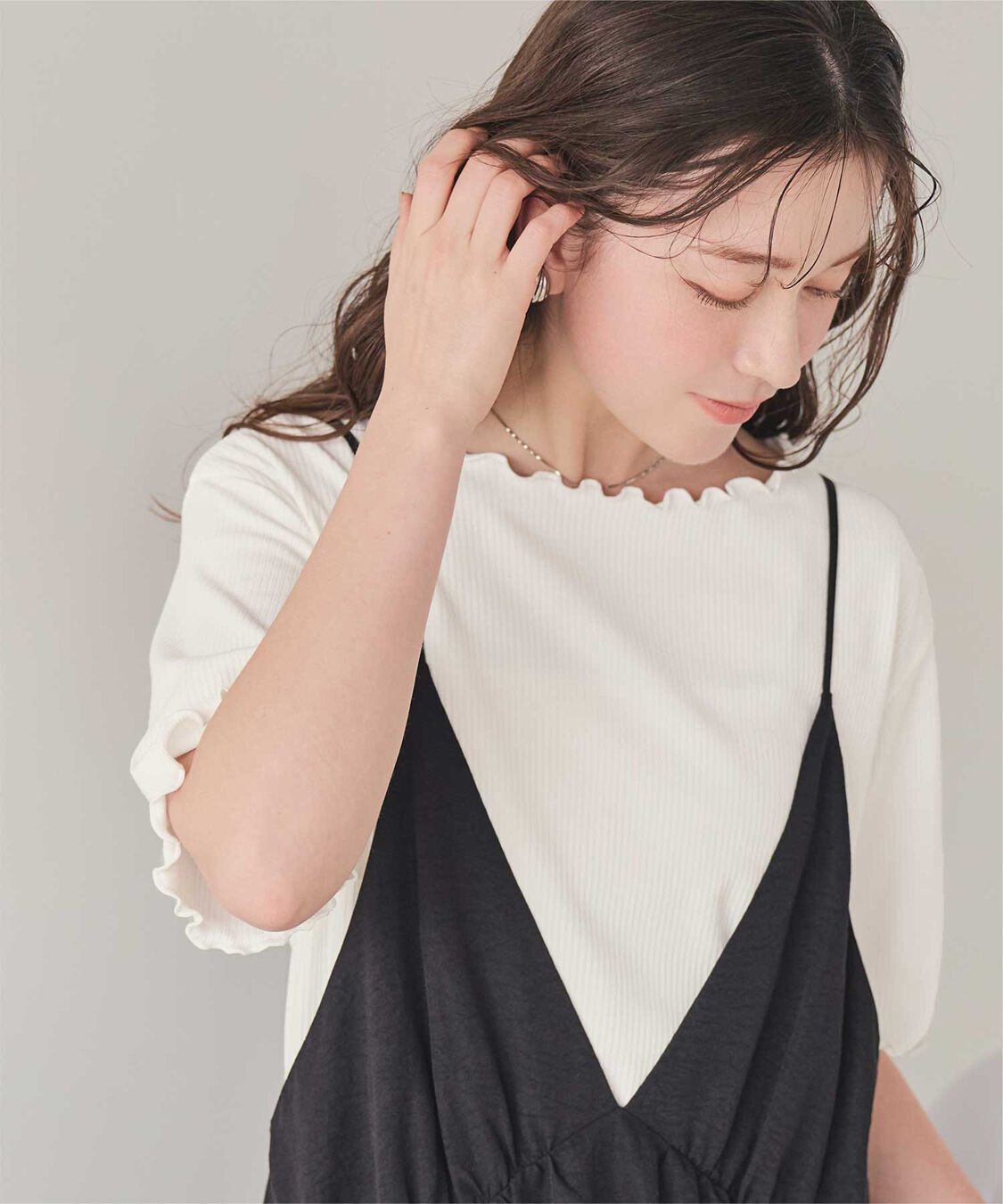 titivate「機能性リブカットソーメロートップス」|Tシャツ・カットソー|オフホワイト