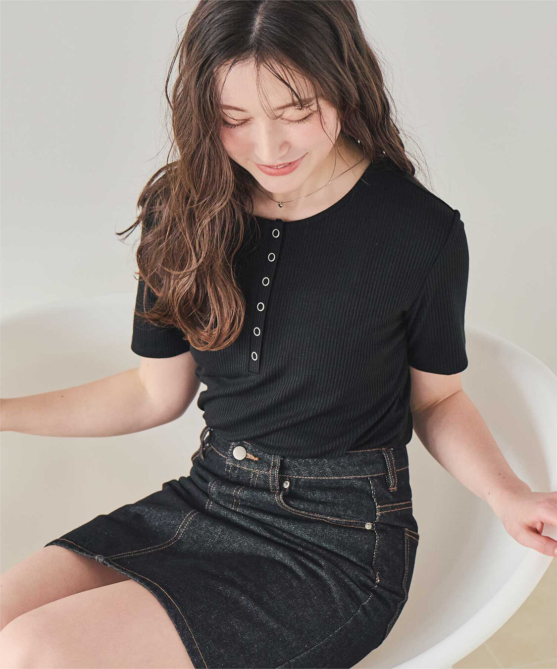 titivate「機能性リブカットソーヘンリーネックトップス」|Tシャツ・カットソー|