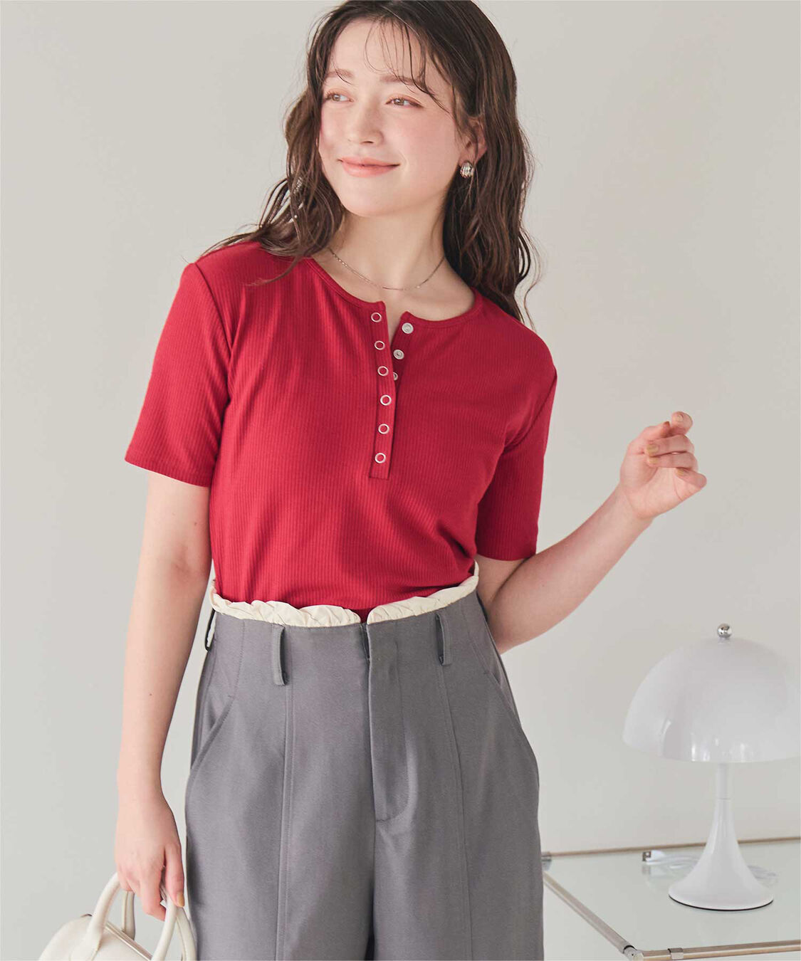 titivate「機能性リブカットソーヘンリーネックトップス」|Tシャツ・カットソー|