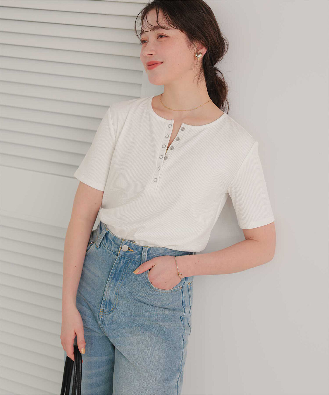 titivate「機能性リブカットソーヘンリーネックトップス」|Tシャツ・カットソー|