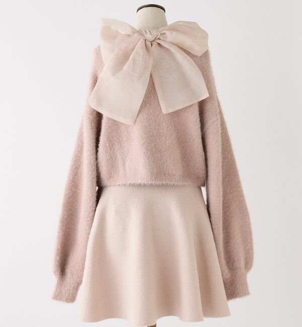  「2wayフェザーカーデSET後ろリボンニットミニワンピ」|ワンピース|