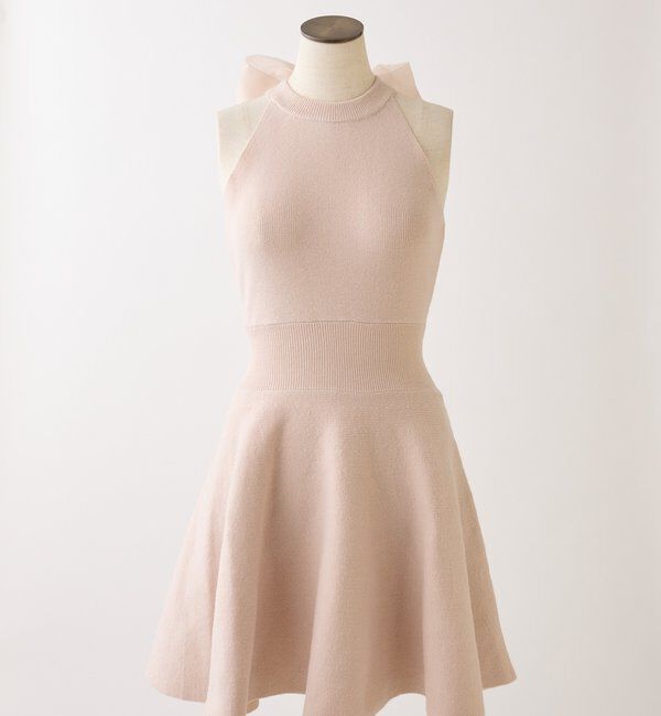  「2wayフェザーカーデSET後ろリボンニットミニワンピ」|ワンピース|