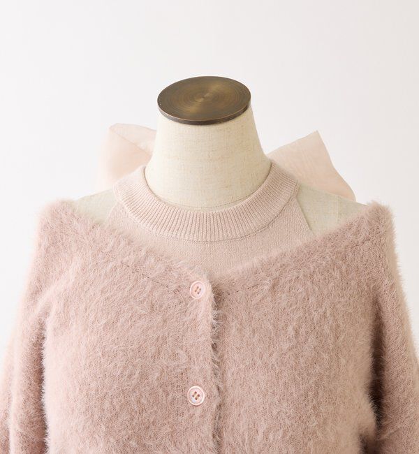  「2wayフェザーカーデSET後ろリボンニットミニワンピ」|ワンピース|