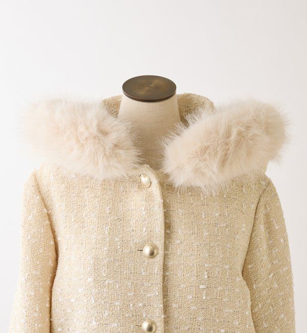  「フェイクファーフード付きツイードジャケット【セットアップ可能】」|ダウンベスト・ベスト|