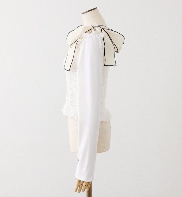  「肩リボンシャーリングトップス」|プルオーバー|