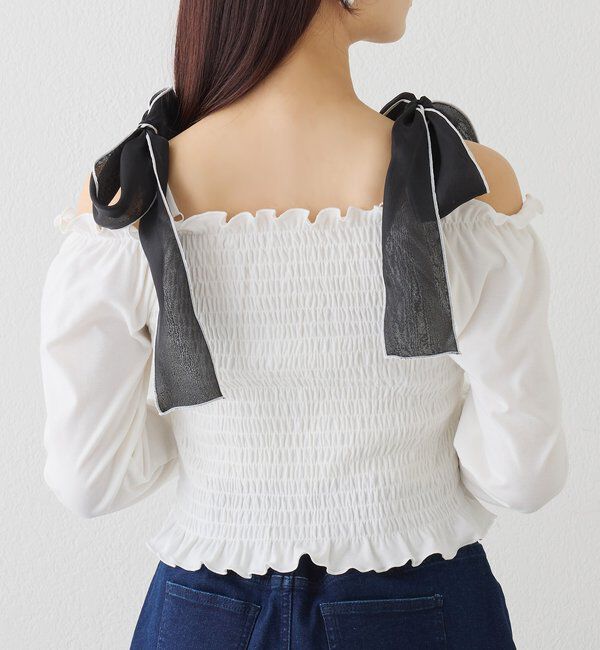 「肩リボンシャーリングトップス」|プルオーバー|