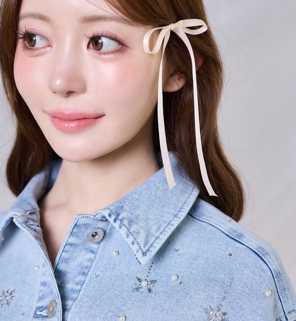  「ビジューデニムジャケット」|ダウン|