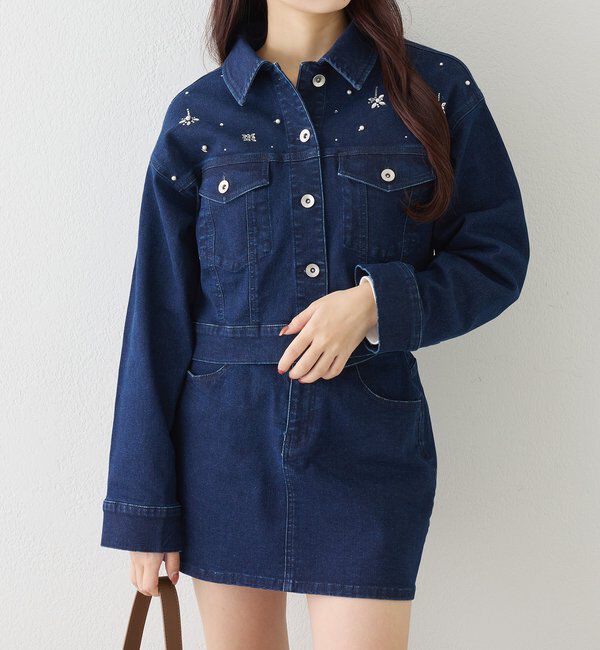  「ビジューデニムジャケット」|ダウン|