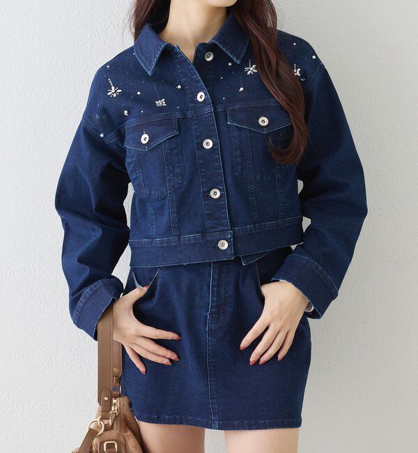  「ビジューデニムジャケット」|ダウン|