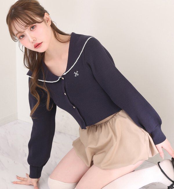  「ロゴ刺繍セーラーニット」|ニット・セーター|ネイビー