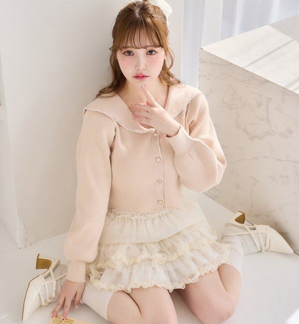  「ロゴ刺繍セーラーニット」|ニット・セーター|ピンク