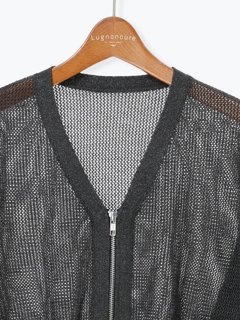 Lugnoncure「ラメ混メッシュ編みジップカーディガン」|カーディガン|