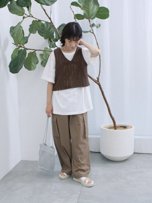 Samansa Mos2 blue「テープヤーン透かしニットベスト」|ニット・セーター|