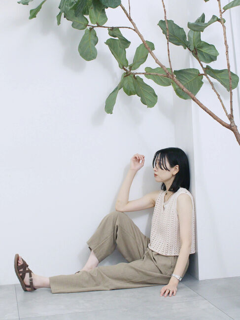 Samansa Mos2 blue「テープヤーン透かしニットベスト」|ニット・セーター|