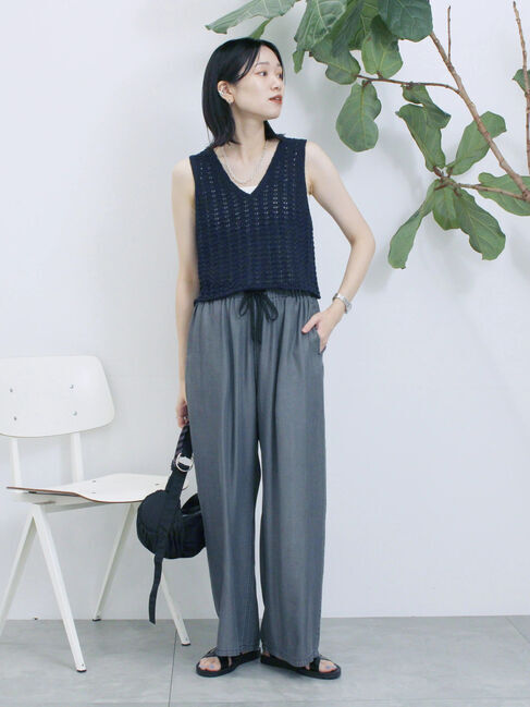 Samansa Mos2 blue「テープヤーン透かしニットベスト」|ニット・セーター|