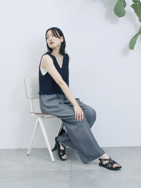 Samansa Mos2 blue「テープヤーン透かしニットベスト」|ニット・セーター|