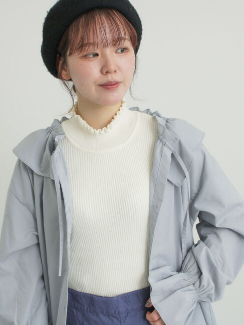 Samansa Mos2「【マシンウォッシャブル】もちもちリブフリルタートルネックニット」|ニット・セーター|オフホワイト