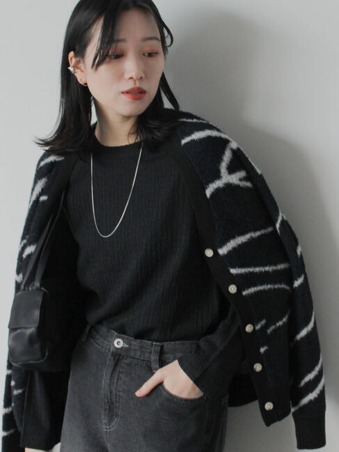 Samansa Mos2 blue「ふくれジャカードクルーネックプルオーバー」|Tシャツ・カットソー|