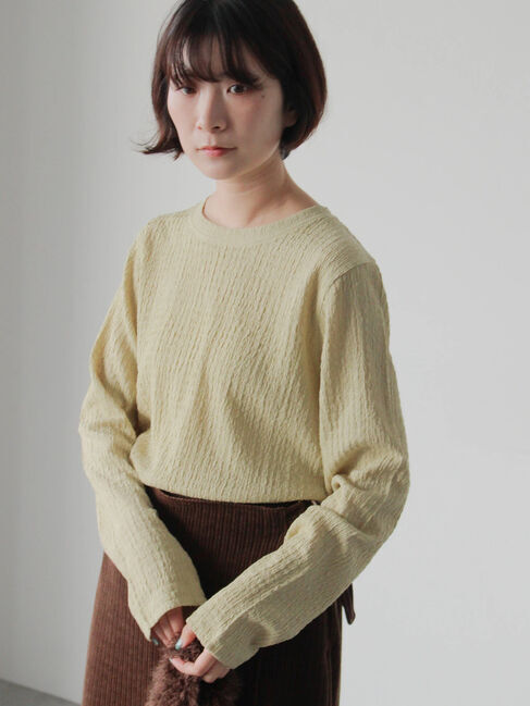 Samansa Mos2 blue「ふくれジャカードクルーネックプルオーバー」|Tシャツ・カットソー|