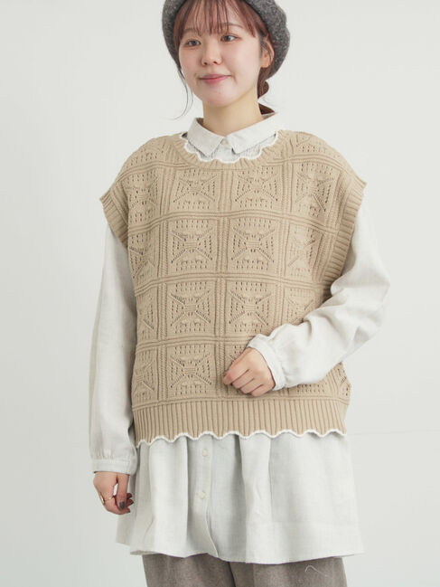 Samansa Mos2「クロシェ風配色ニットベスト」|ダウンベスト・ベスト|