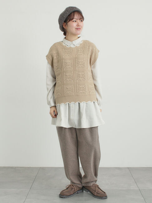 Samansa Mos2「クロシェ風配色ニットベスト」|ダウンベスト・ベスト|