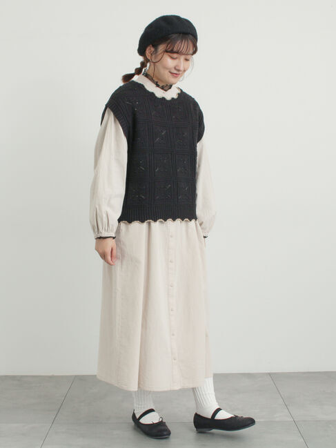 Samansa Mos2「クロシェ風配色ニットベスト」|ダウンベスト・ベスト|