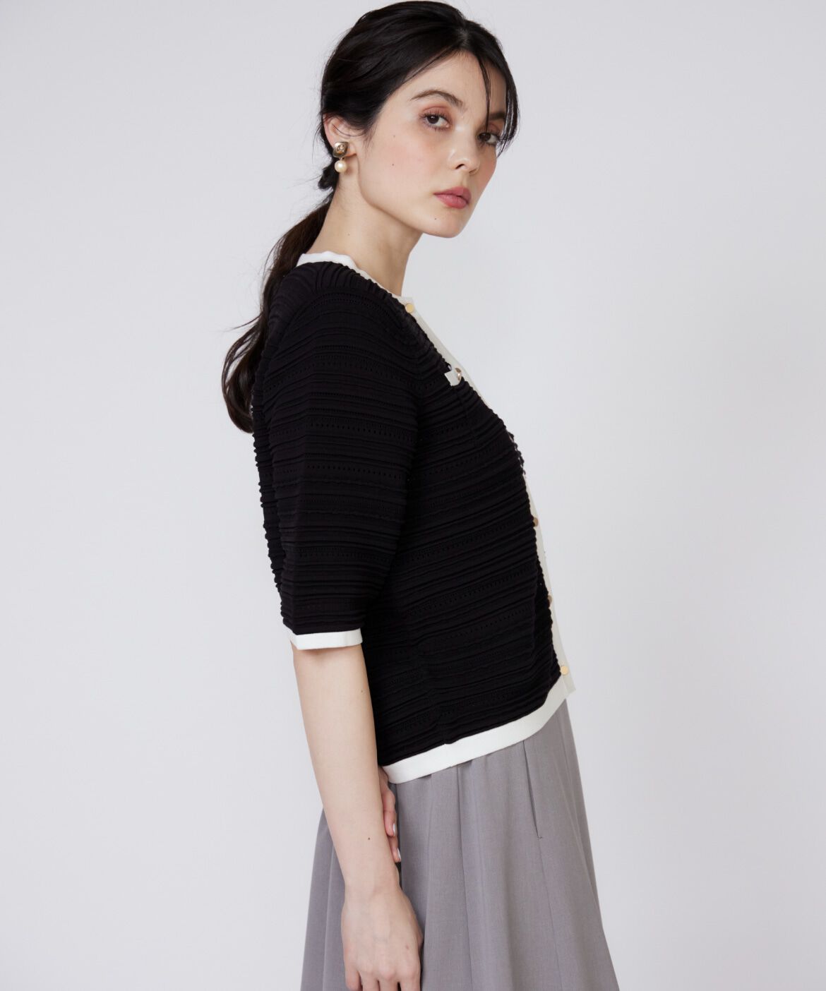 Maglie le cassetto「《大きいサイズ》ピンタック柄ニットジャケット」|カーディガン|