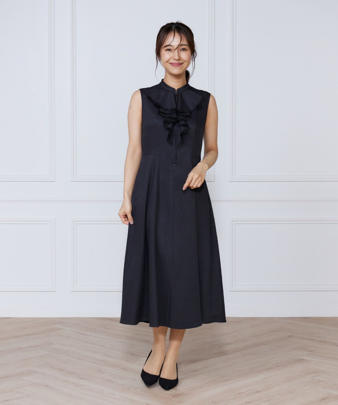 ef-de Black「デニムプリントラッフルワンピース」|ワンピース|