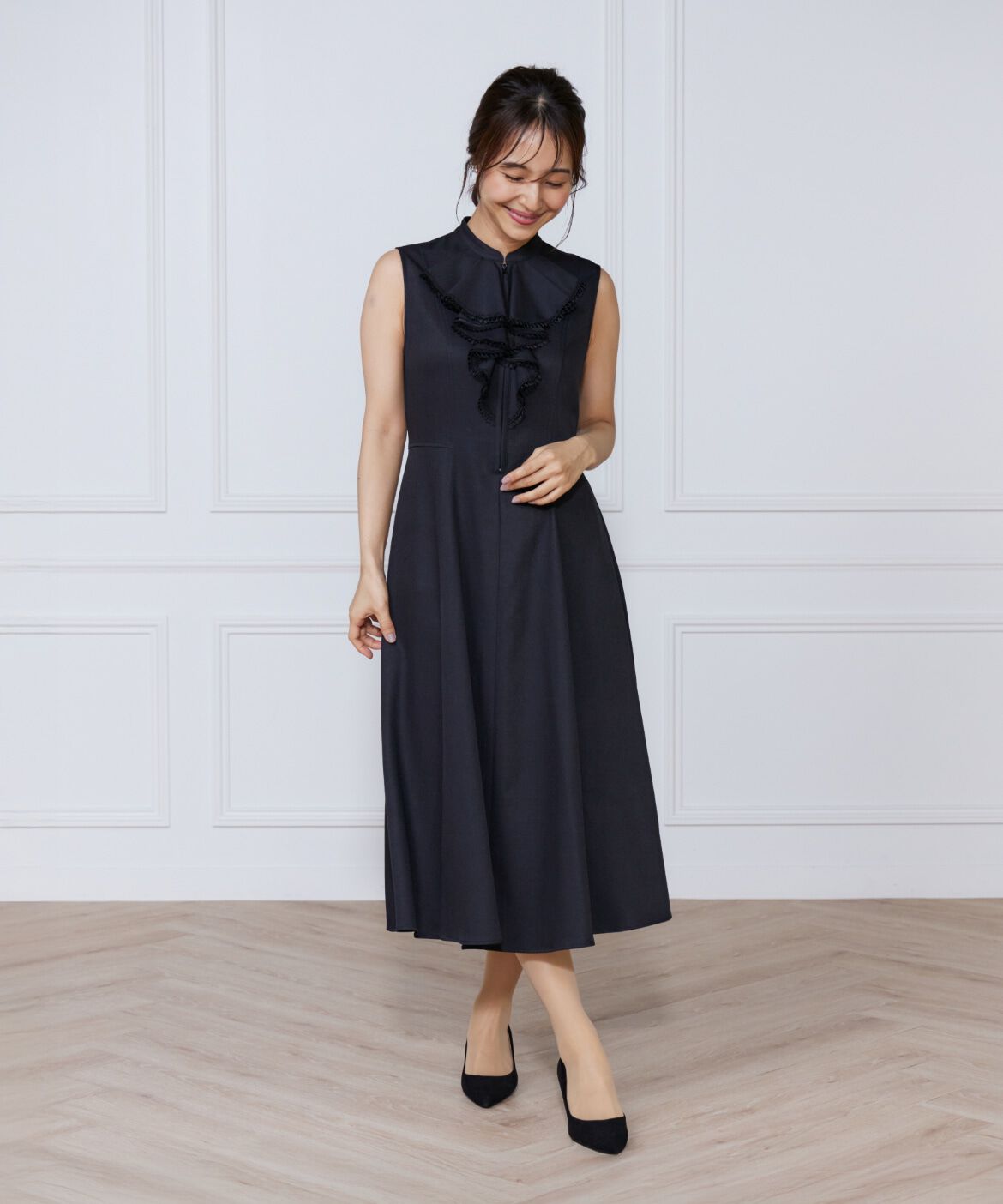 ef-de Black「デニムプリントラッフルワンピース」|ワンピース|