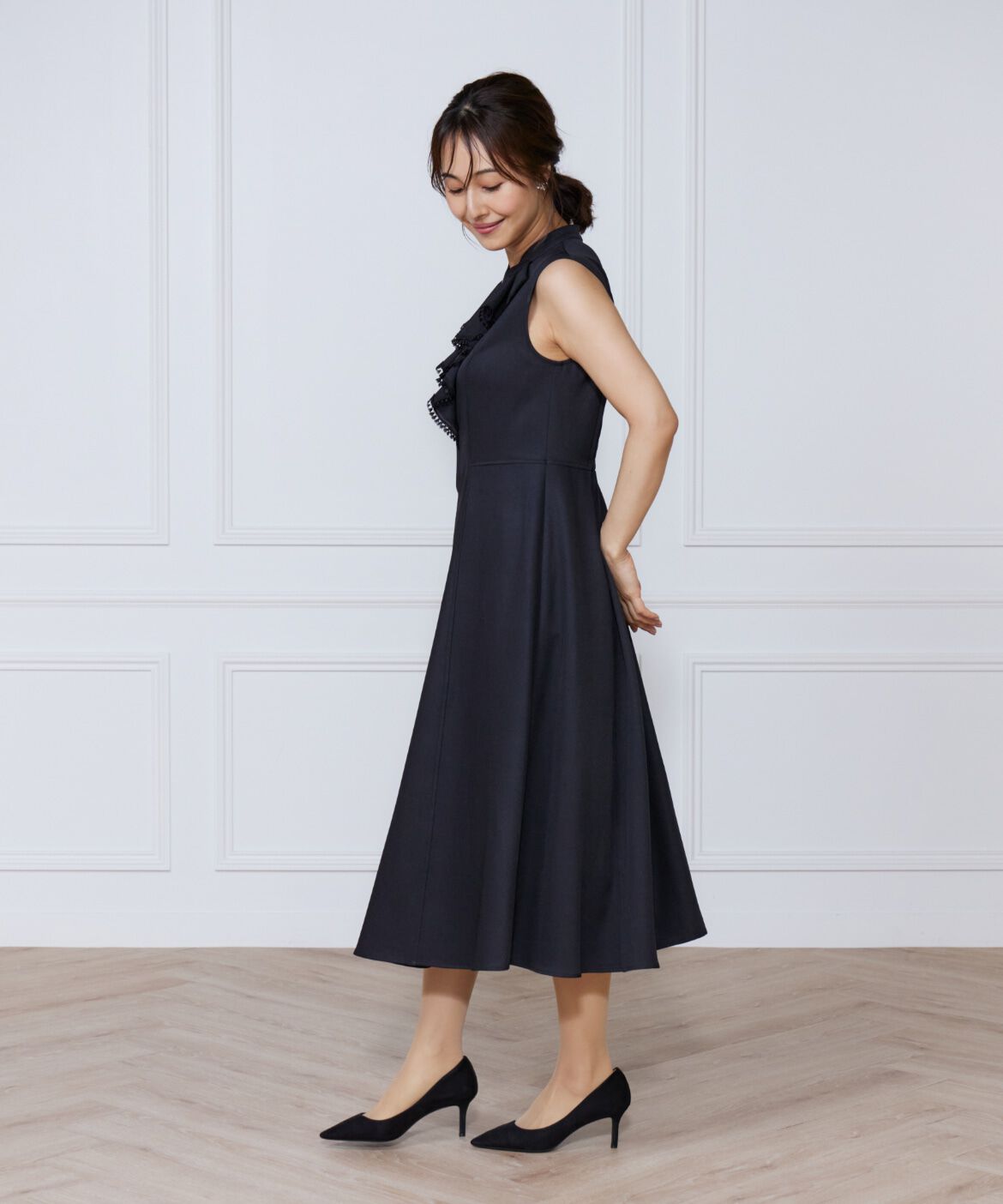 ef-de Black「デニムプリントラッフルワンピース」|ワンピース|