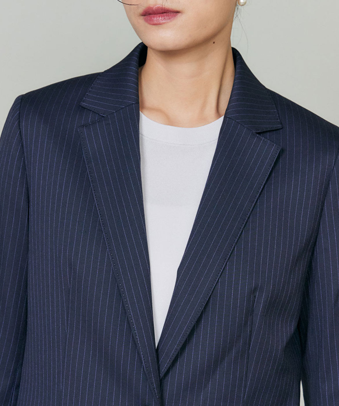 INED「《大きいサイズ》シルクウールストライプシングルジャケット」|テーラードジャケット|