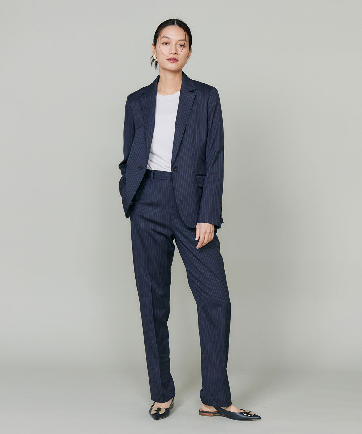 INED「《大きいサイズ》シルクウールストライプシングルジャケット」|テーラードジャケット|