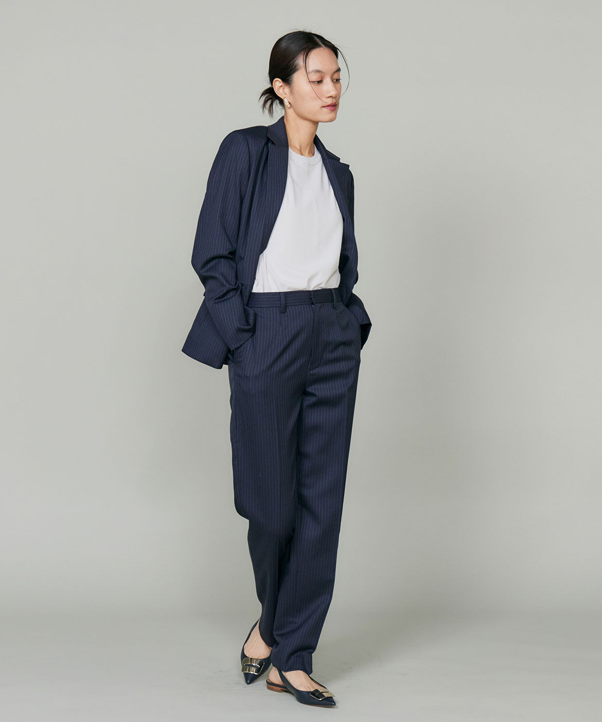 INED「《大きいサイズ》シルクウールストライプシングルジャケット」|テーラードジャケット|