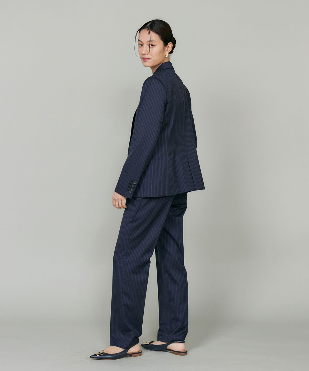 INED「《大きいサイズ》シルクウールストライプシングルジャケット」|テーラードジャケット|
