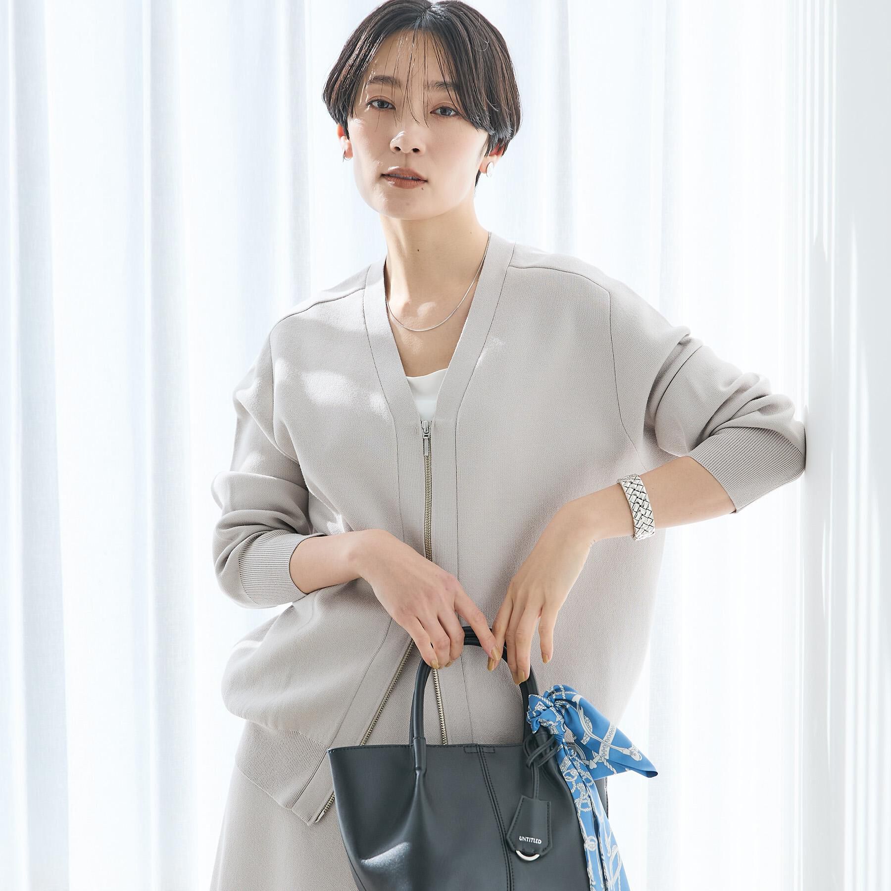 UNTITLED「【軽羽織り/セットアップ可】ジップアップニットカーディガン」|カーディガン|