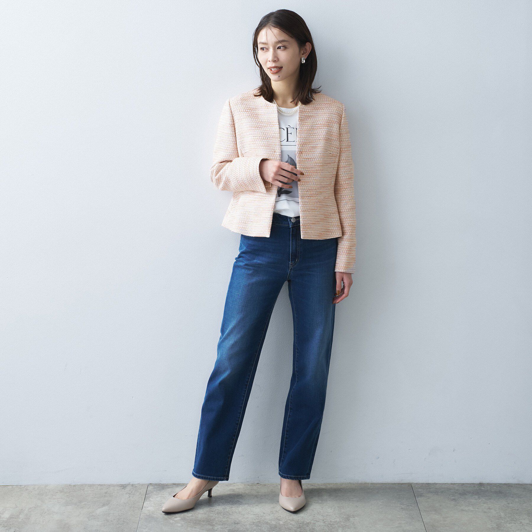 UNTITLED「【きれいめ】ツイード ペプラムジャケット」|ノーカラージャケット|