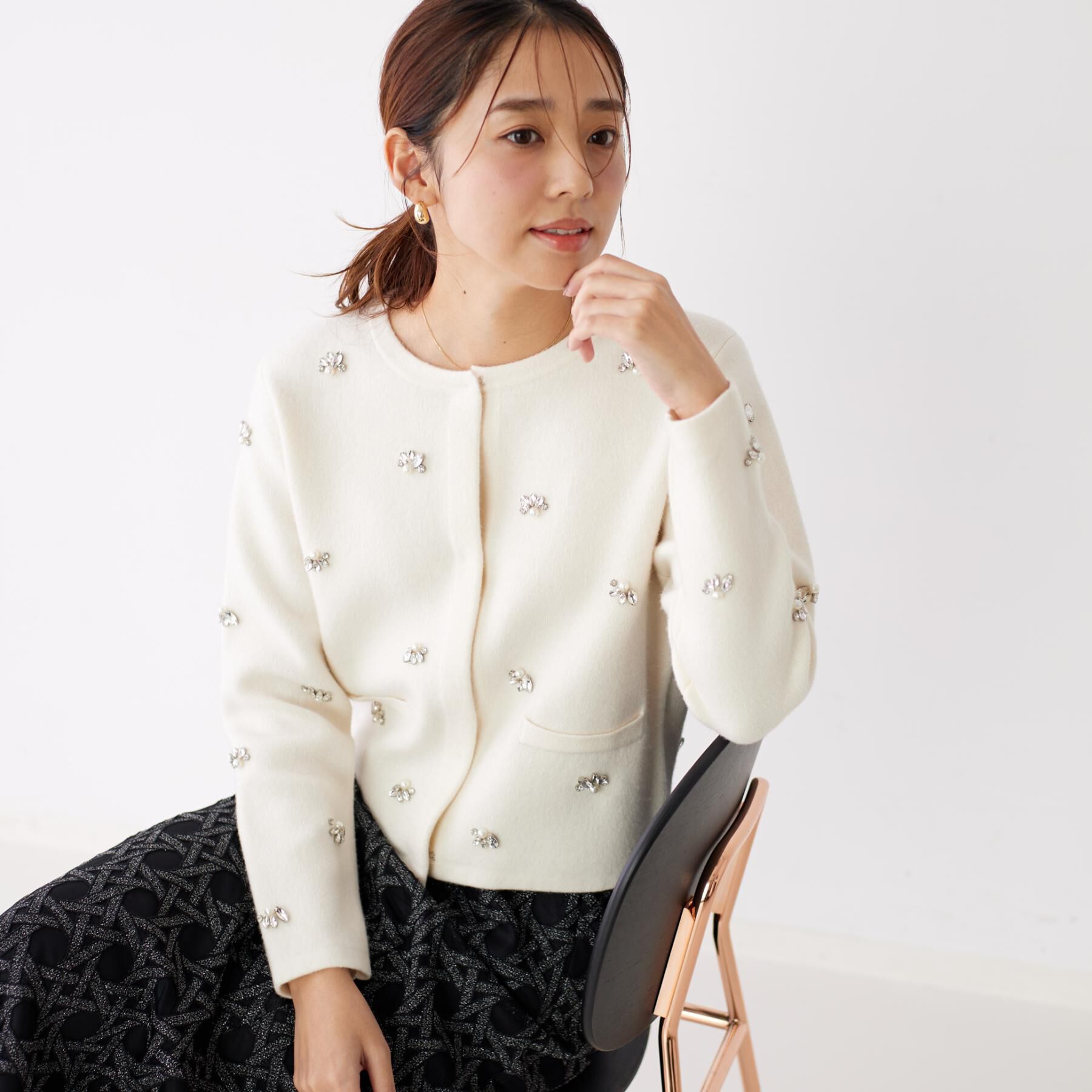 COUP DE CHANCE「【手洗い可】ビジュー付カーディガン」|カーディガン|