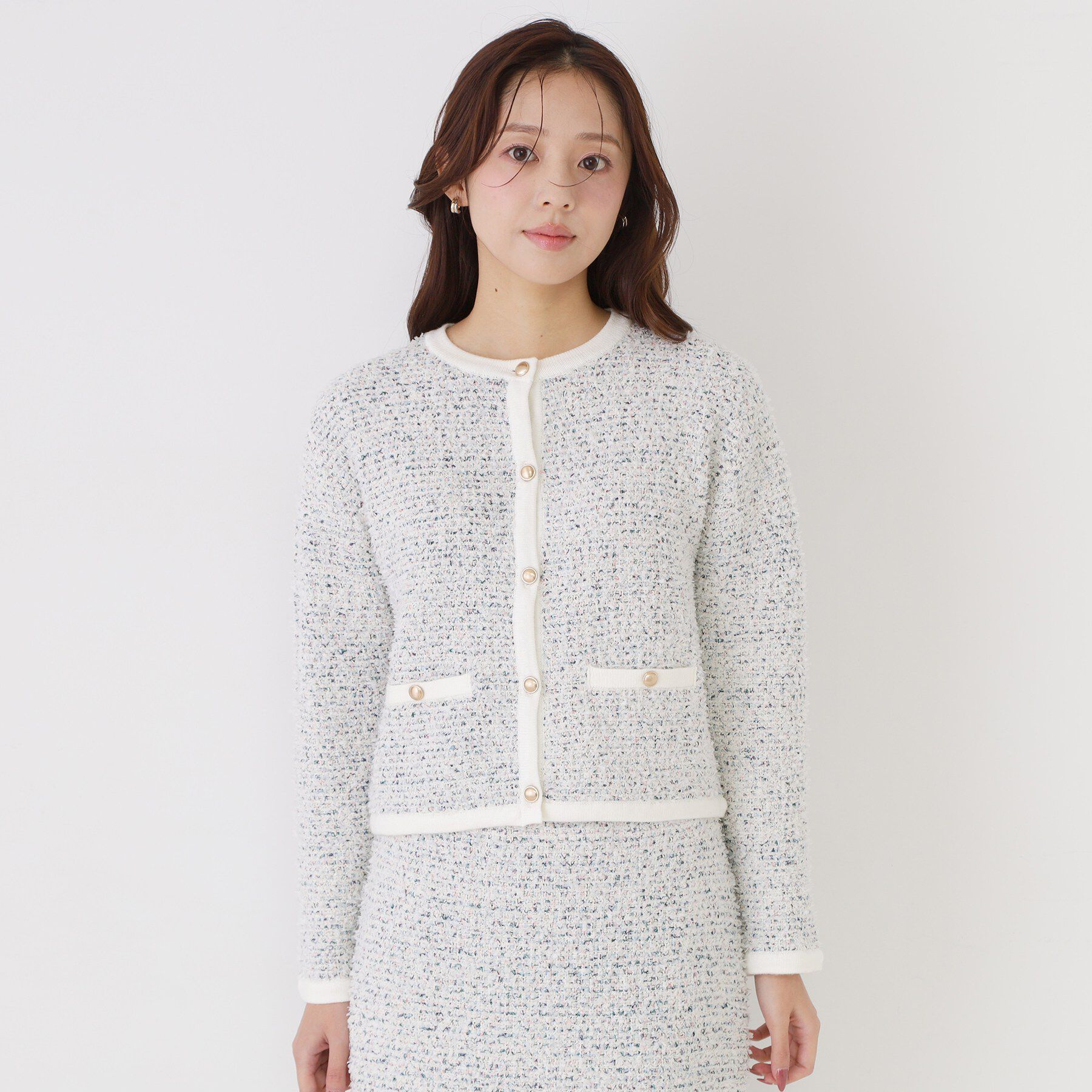 COUP DE CHANCE「【洗える/セットアップ可】ツィード調ニットカーディガン」|カーディガン|