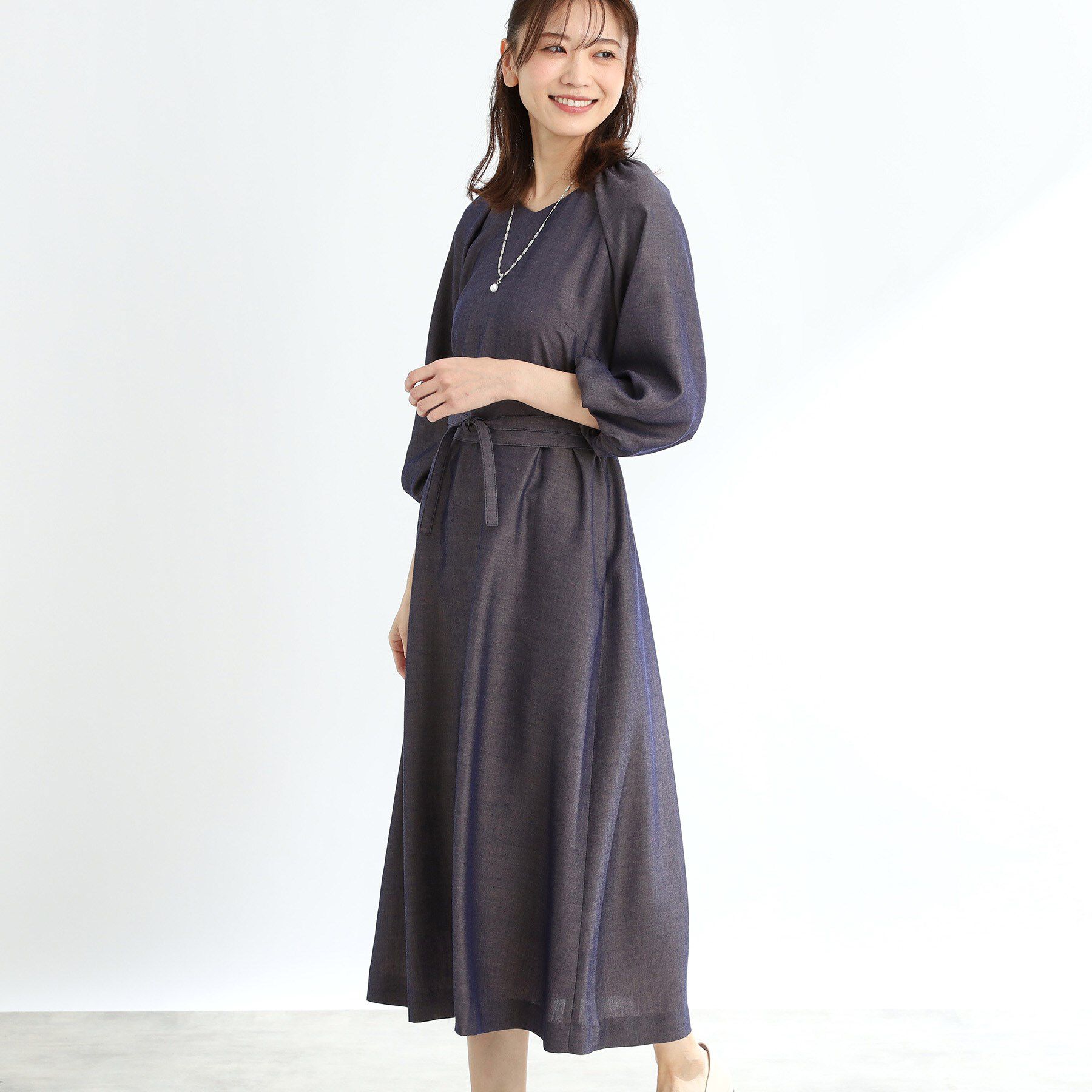 Reflect「【手洗い可／共布ベルト付き】ブルーダンガリーワンピース」|ワンピース|