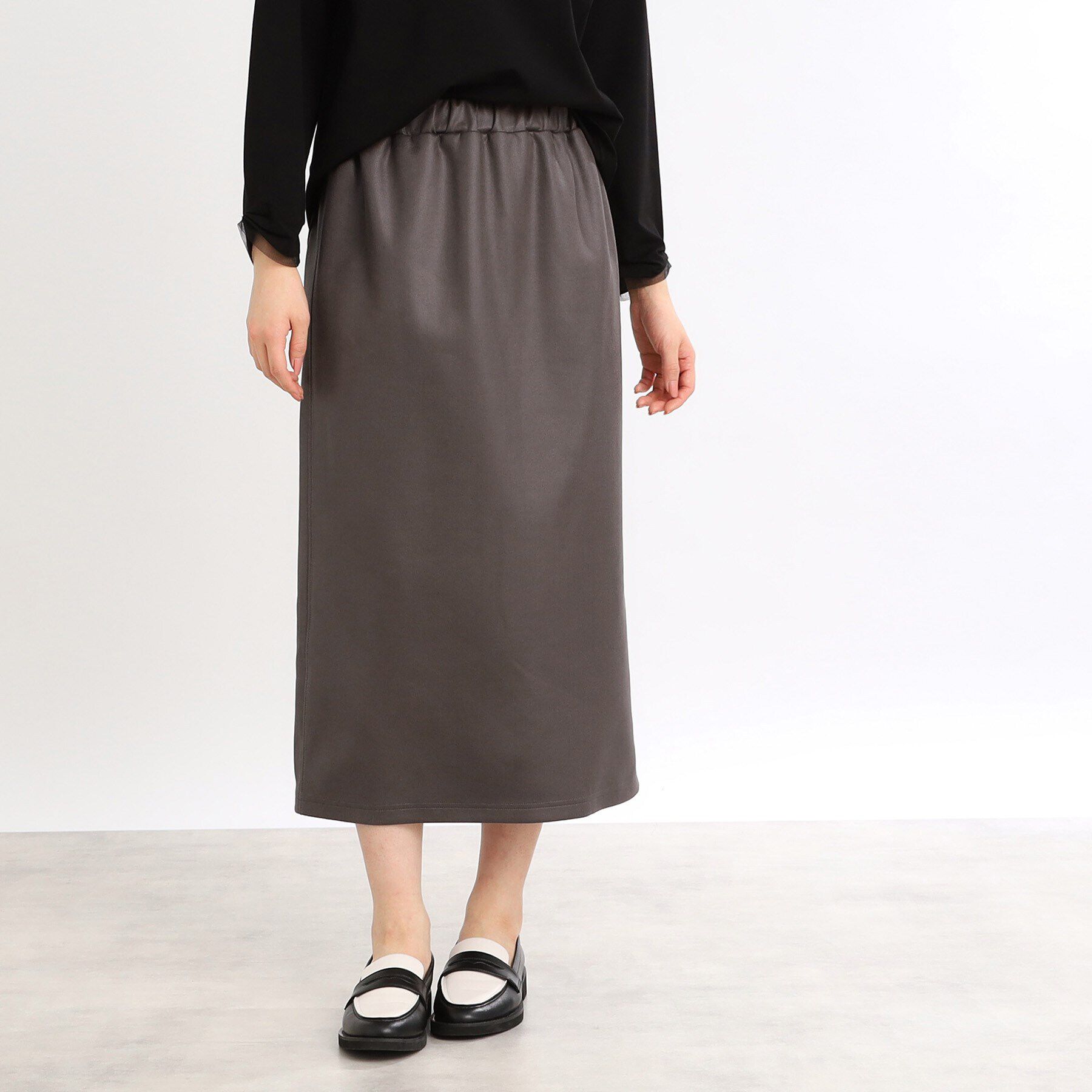 Reflect「【手洗い可／ウエスト総ゴム／細見え】リラクシータイトスカート」|スカート|チャコールグレー(0