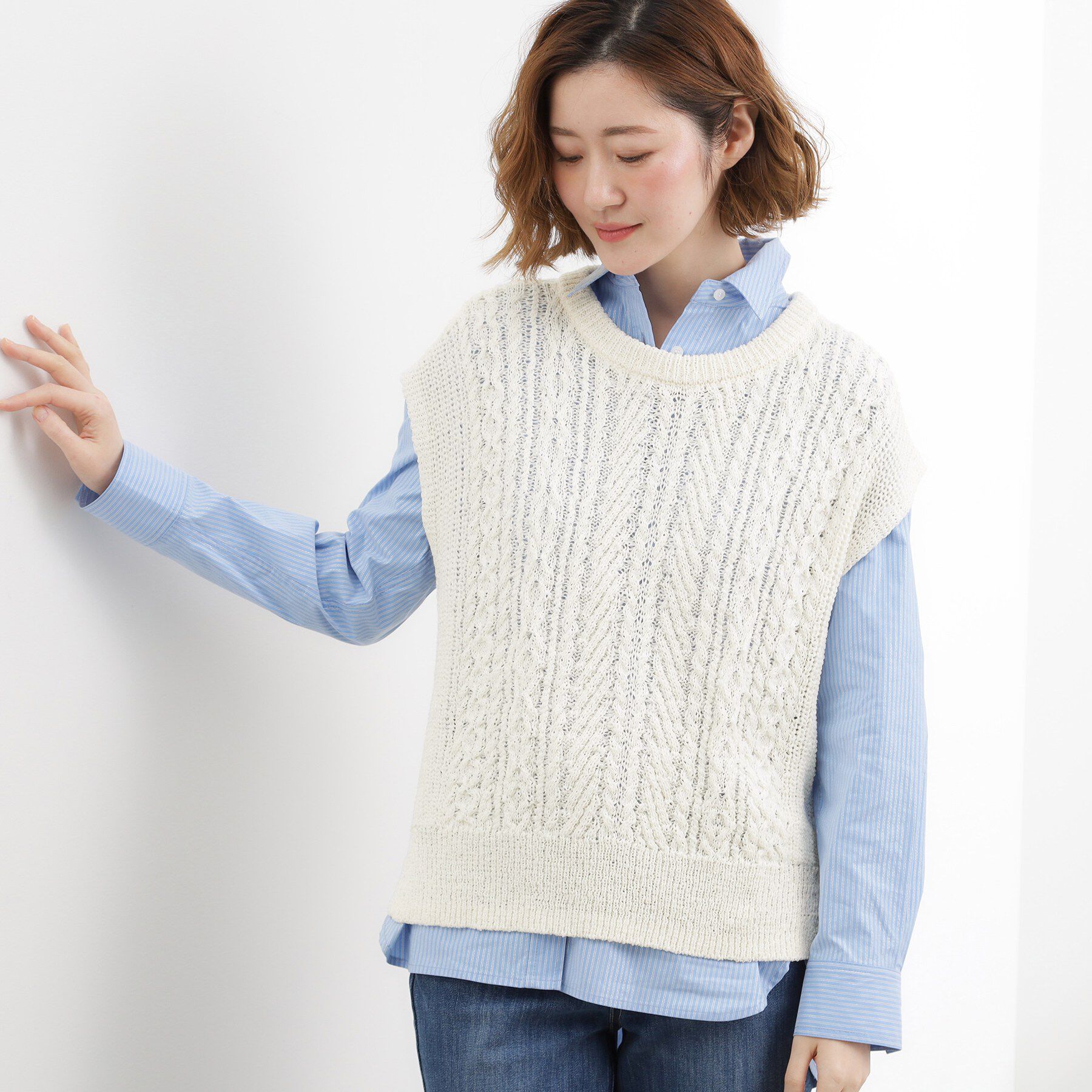 grove「リリヤーンケーブル ニットベスト」|ニット・セーター|